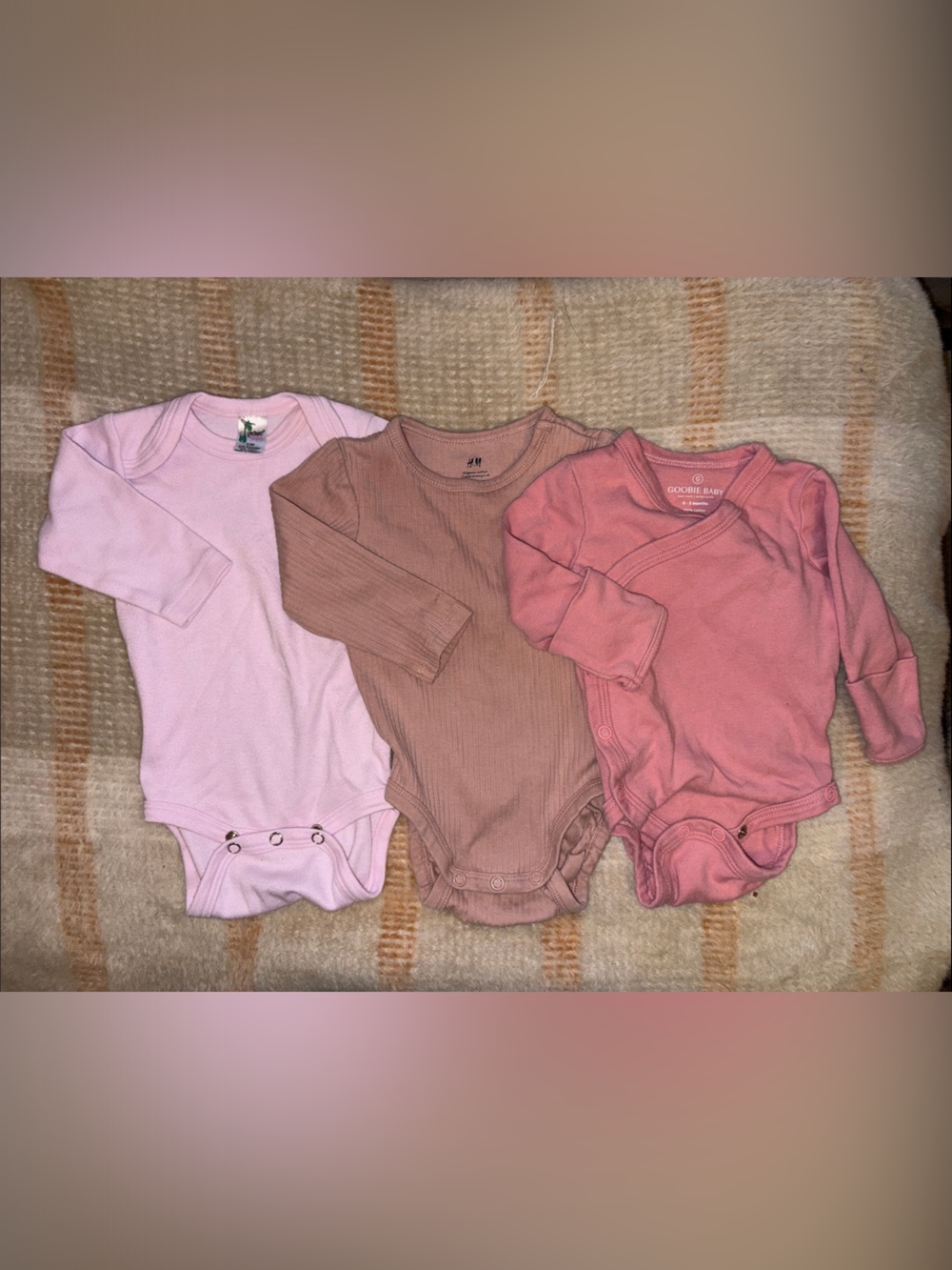 3-Pack Kids Long Sleeve One-Piece Bodysuits in Pink, Mauve, Rose